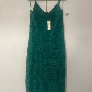 NWT Elegant Crochet Terry Green Spaghetti Strap Midi Dress